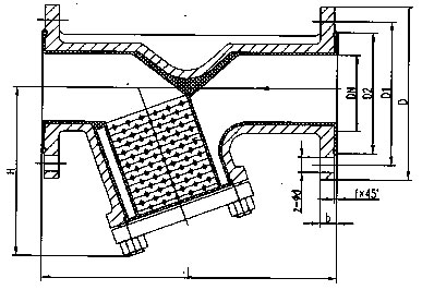 Y型襯氟過(guò)濾器外形結(jié)構(gòu)圖